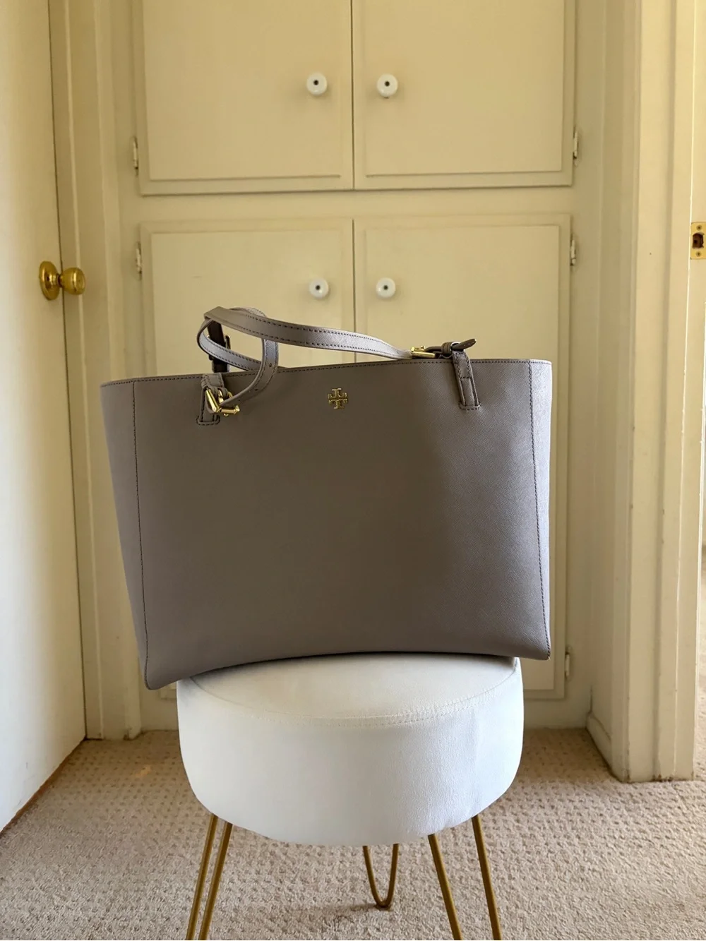 Tory Burch Leather Tote with Gold Logo